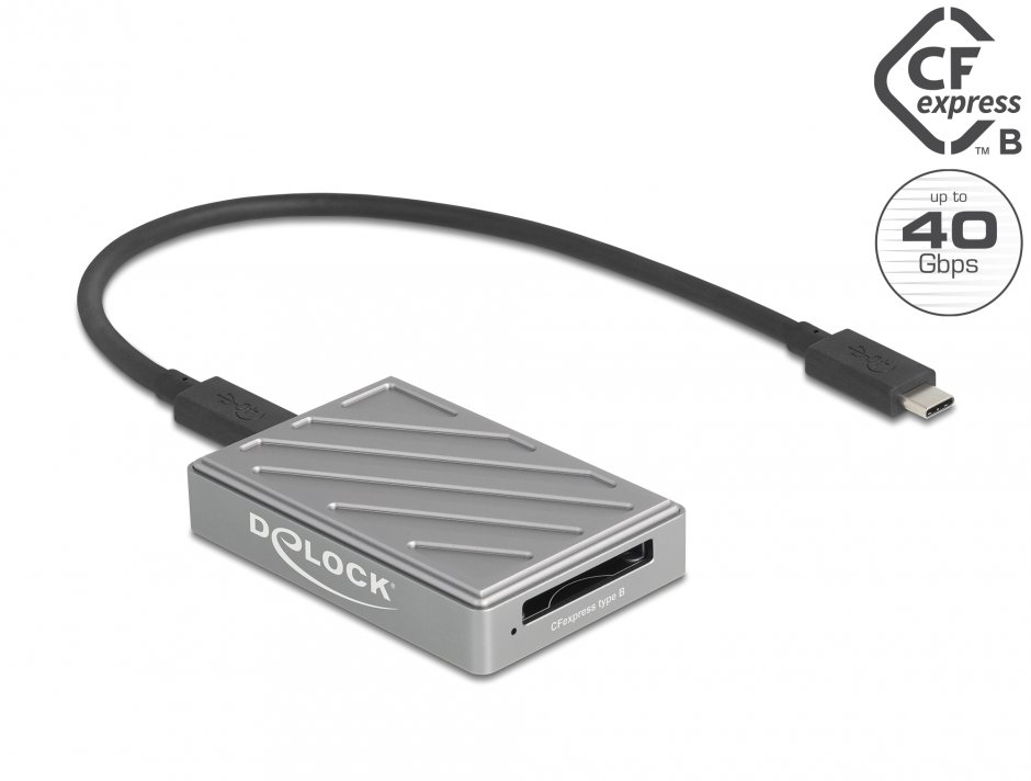 Imagine Cititor de carduri USB Type C 40 Gbps pentru carduri de memorie CFexpress tip B, Delock 91021