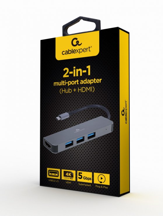 Imagine Docking station USB type C la HDMI + 3 x USB-A, Gembird A-CM-COMBO2-01