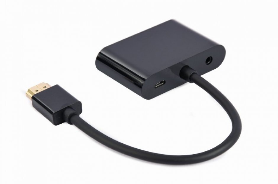Imagine Adaptor HDMI la HDMI 4K30Hz + VGA Full HD T-M + alimentare, Gembird A-HDMIM-HDMIFVGAF-01