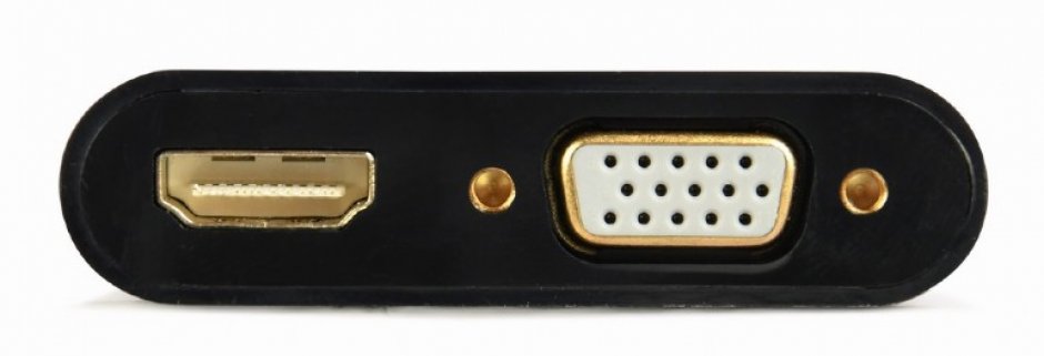 Imagine Adaptor HDMI la HDMI 4K30Hz + VGA Full HD T-M + alimentare, Gembird A-HDMIM-HDMIFVGAF-01