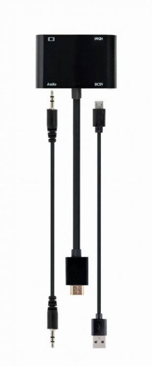 Imagine Adaptor HDMI la HDMI 4K30Hz + VGA Full HD T-M + alimentare, Gembird A-HDMIM-HDMIFVGAF-01