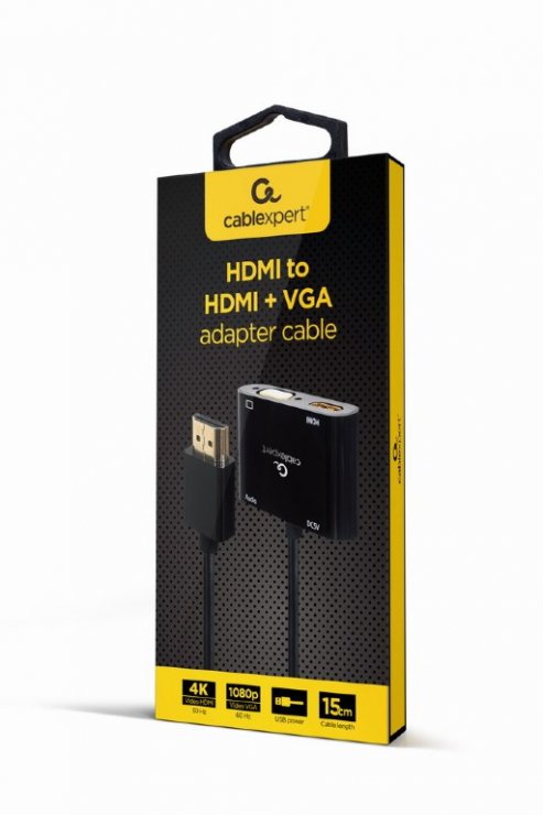 Imagine Adaptor HDMI la HDMI 4K30Hz + VGA Full HD T-M + alimentare, Gembird A-HDMIM-HDMIFVGAF-01