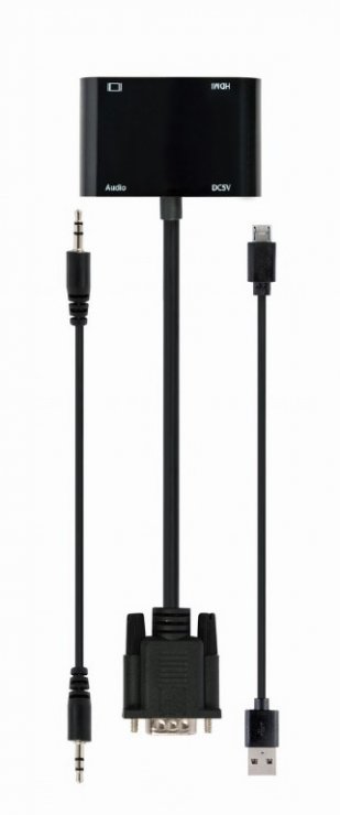 Imagine Adaptor VGA la HDMI Full HD + VGA T-M 15cm, Gembird A-VGA-HDMI-02