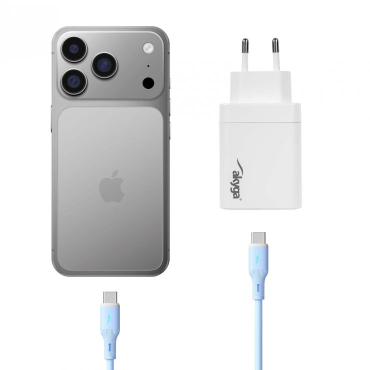 Imagine Incarcator priza USB-A + USB type C PD GaN 65W + cablu USB type C, Akyga AK-CH-30