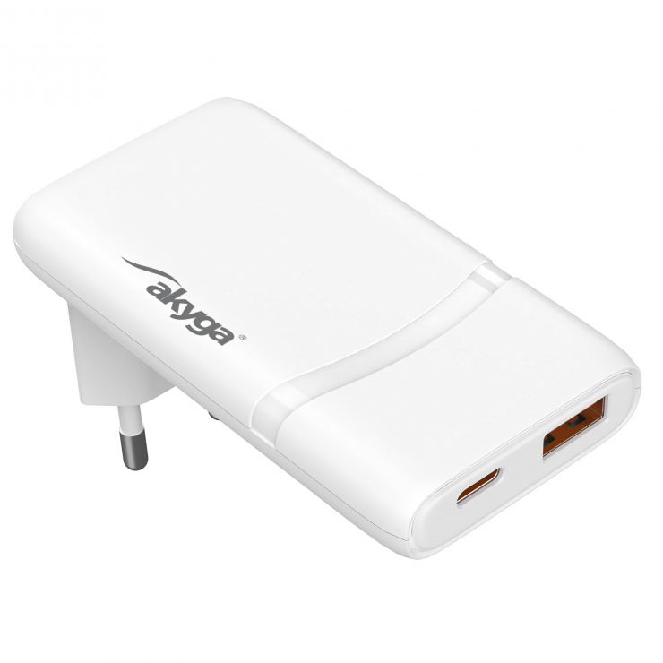 Imagine Incarcator priza flat USB-A + USB type C PD GaN 65W, Akyga AK-CH-31