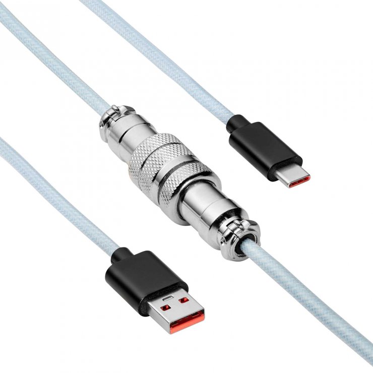 Imagine Cablu spiralat USB-A la USB type C GX16 T-T tip Aviator 3m Alb, Akyga AK-USB-48