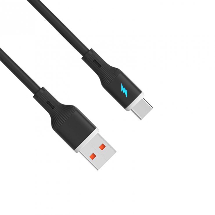 Imagine Cablu USB 2.0-A la USB type C T-T 18W 1m silicon Negru, Akyga AK-USB-62
