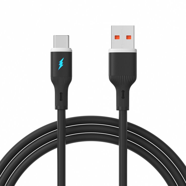 Imagine Cablu USB 2.0-A la USB type C T-T 18W 1m silicon Negru, Akyga AK-USB-62
