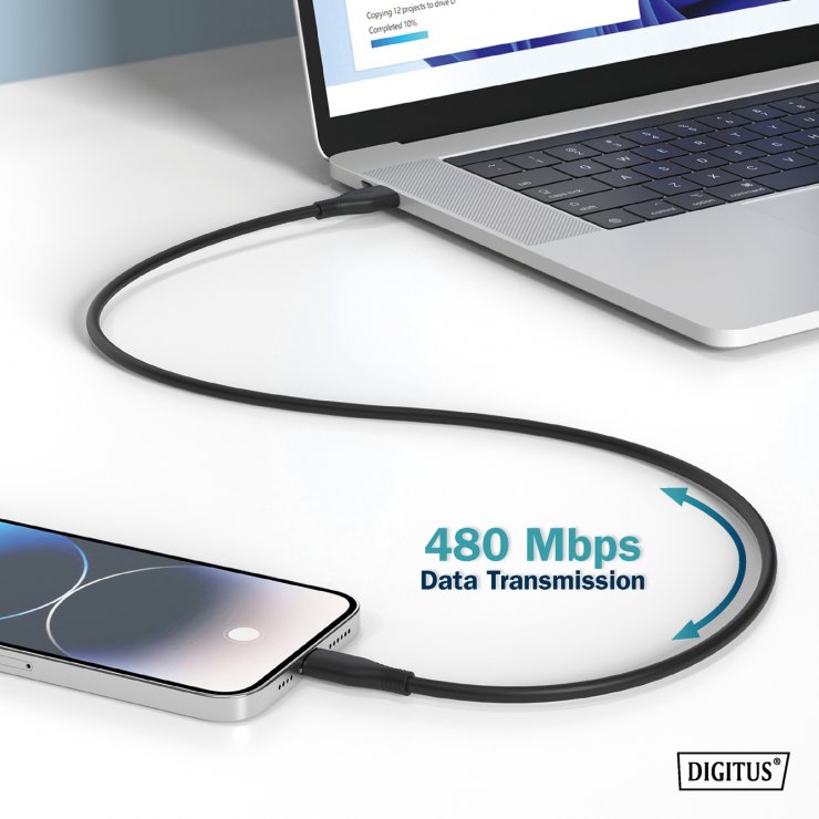 Imagine Cablu USB-A 2.0 la USB type C 60W 2m Negru, Digitus AK-300340-020-S