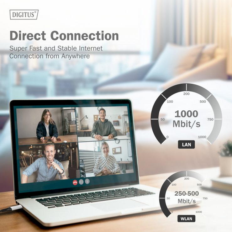 Imagine Cablu de retea USB 3.2 type C la RJ45 CAT 6A S/FTP LSOH 5m, Digitus AK-300601-050-S