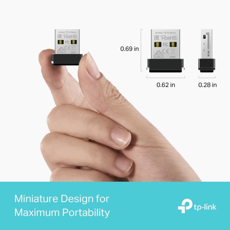 Imagine Adaptor USB wireless AX300 Nano Wi-Fi 6, TP-LINK Archer TX1U Nano
