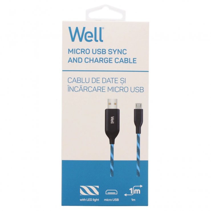 Imagine Cablu USB-A la micro USB 1m cu flux de lumina Albastru, CABLE-USB/UUSB-1BE03-WL