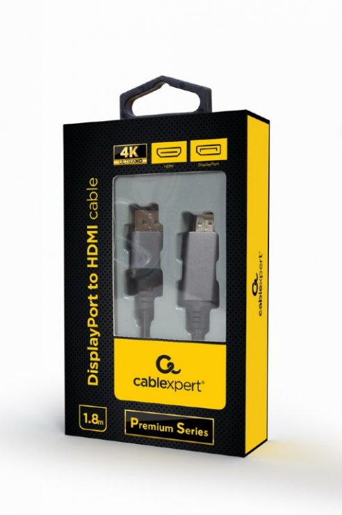 Imagine Cablu Displayport la HDMI 4K60Hz T-T 1.8m brodat Negru, Gembird CC-DP-HDMI-4K-6