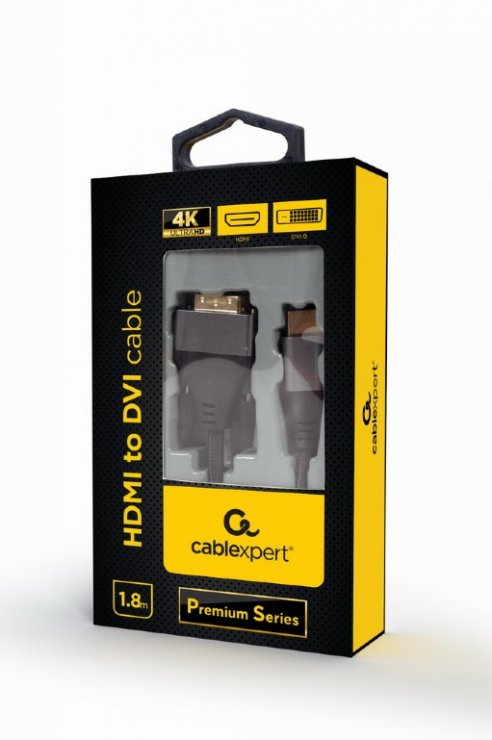Imagine Cablu HDMI la DVI 4K30Hz T-T 1.8m brodat Negru, Gembird CC-HDMI-DVI-4K-6