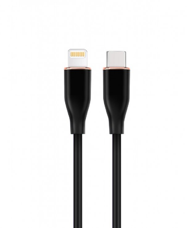 Imagine Cablu silicon USB 2.0 type C la iPhone Lightning 1.5m Negru, Gembird CC-USB2S-CM8PM-1.5M-BK