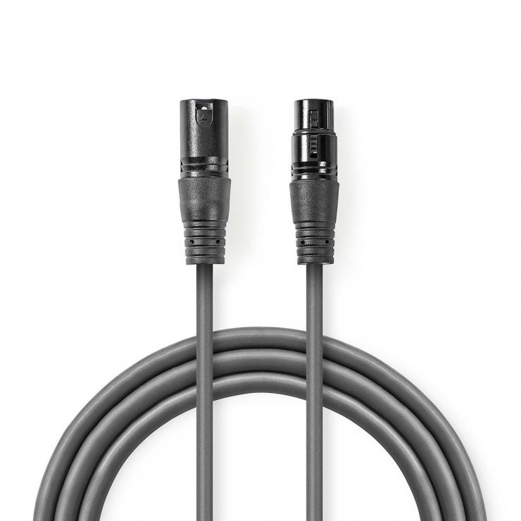 Imagine Cablu prelungitor XLR 3 pini balansat T-M 1m, Nedis COTH15010GY10