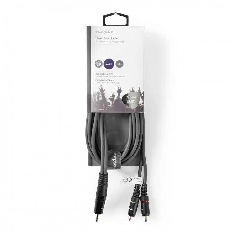 Imagine Cablu audio jack stereo 3.5mm la 2 x RCA T-T 3m, Nedis COTH22200GY30