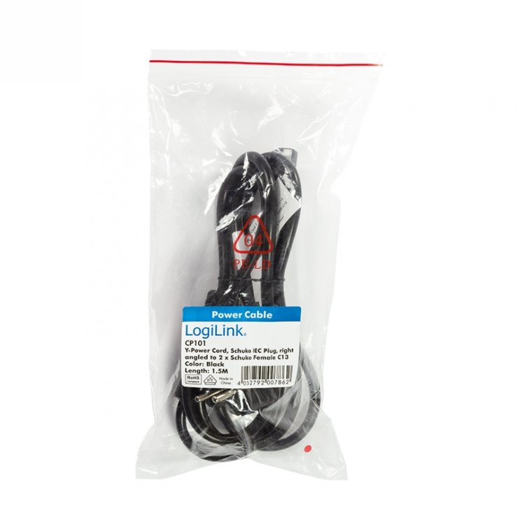 Imagine Cablu alimentare Schuko la 2 x C13 1.7m Negru, Logilink CP101