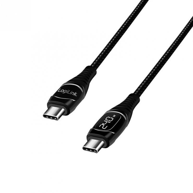 Imagine Cablu USB 2.0 type C T-T E-mark 240W 2m Negru, Logilink CU0185