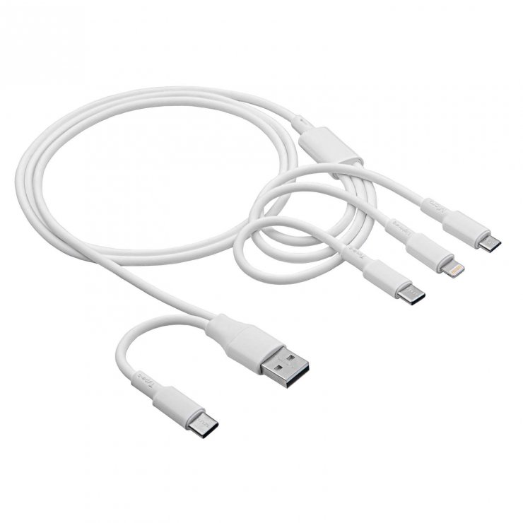 Imagine Cablu USB-A/USB type C la micro USB/USB type C/Lightning 1.2m Alb, Akyga AK-USB-52