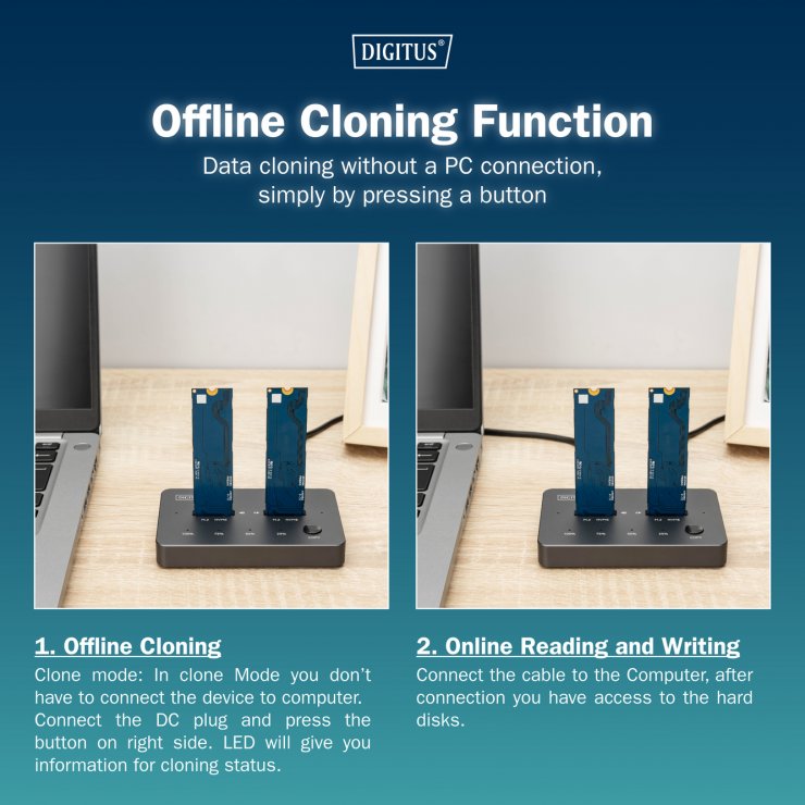 Imagine Docking station USB Type C pentru 2 x M.2 NVMe SSD , Digitus DA-71545-1