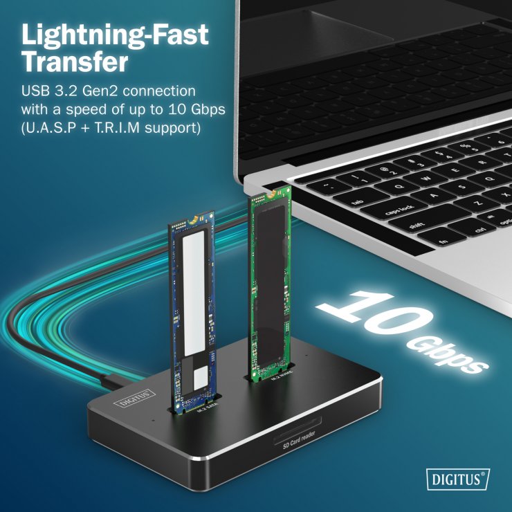Imagine Docking station USB Type C pentru 2 x M.2 NVMe/SATA SSD + cititor carduri SD Express, Digitus DA-71546-1