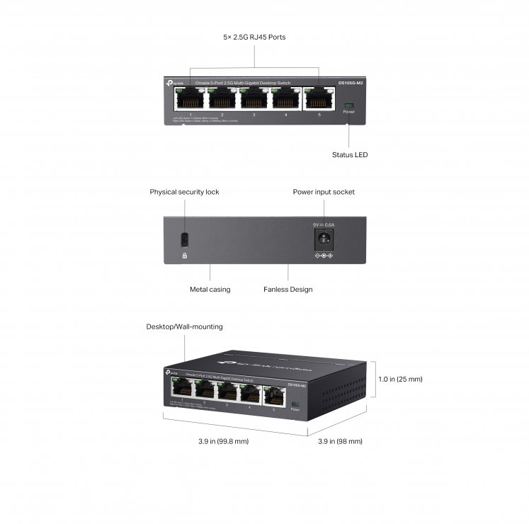Imagine Switch 5 porturi 2.5G Unmanaged Omada, TP-LINK DS105G-M2