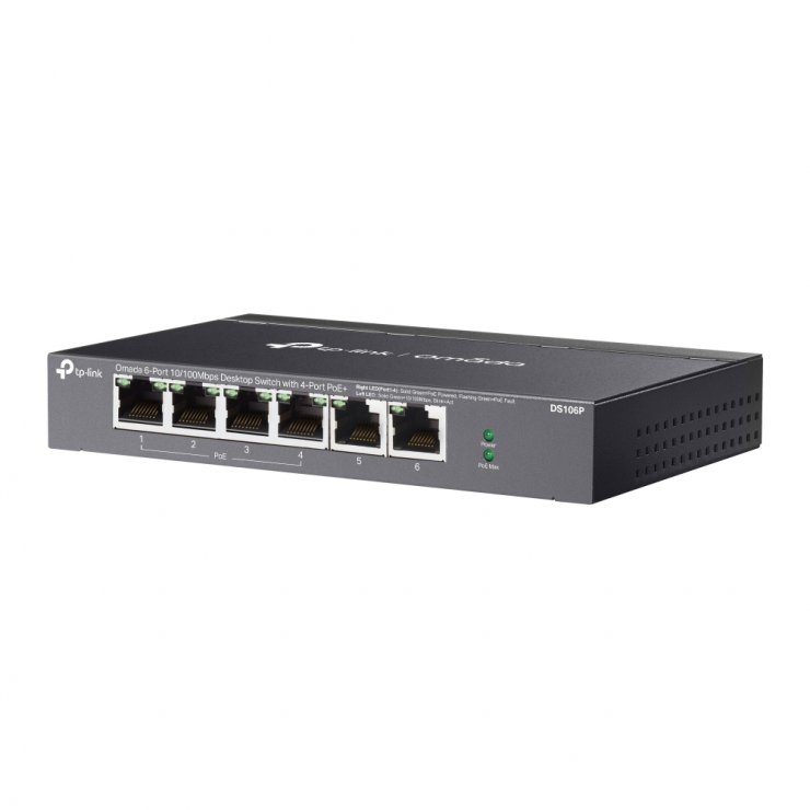 Imagine Switch Desktop 6 porturi 10/100Mbps (din care 4 x PoE+), TP-LINK DS106P