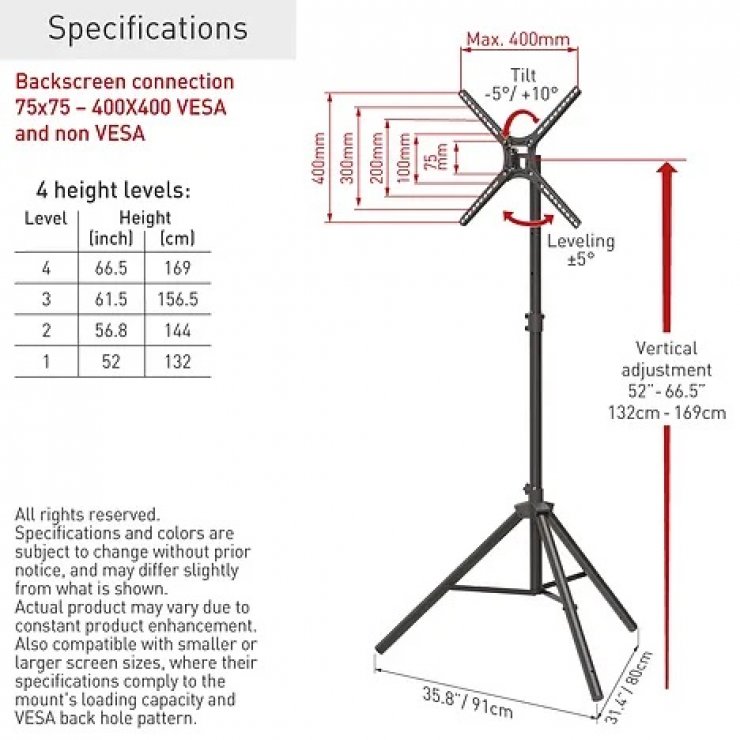 Imagine Suport tripod portabil de podea pentru TV 13" - 65" max. 110kg, Barkan TP310