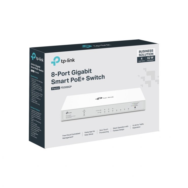 Imagine Switch Gigabit Smart 8 porturi (4 x PoE+), TP-LINK FESTA FS308GP