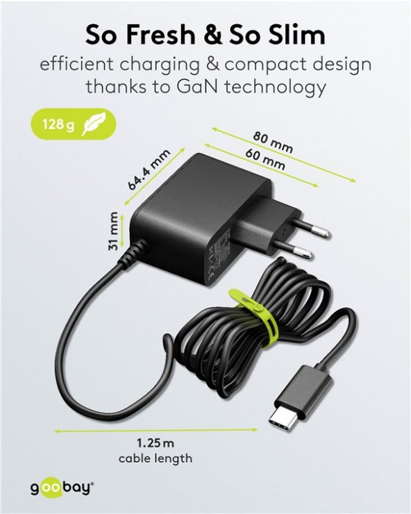 Imagine Incarcator priza USB type C pentru Raspberry Pi 5 27W GaN, Goobay G74437
