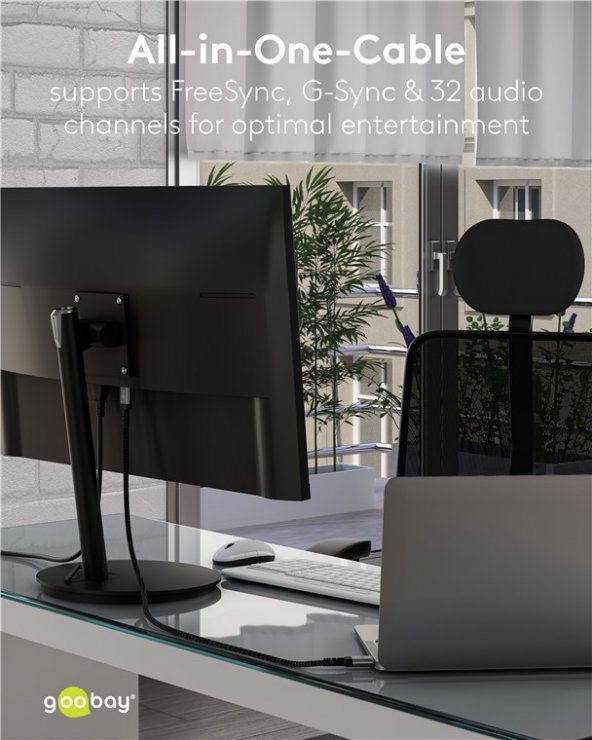 Imagine Cablu Displayport 8K120Hz/4K240Hz 2m brodat Alb/Negru, Goobay G77445