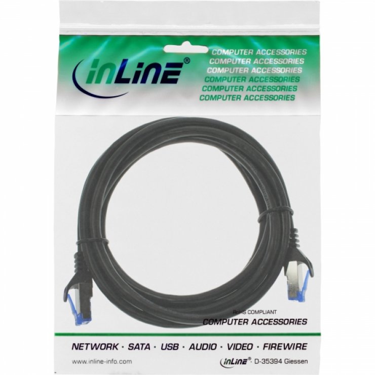 Imagine Cablu de retea RJ45 de exterior SFTP Cat.6A 2m Negru, InLine IL72802S