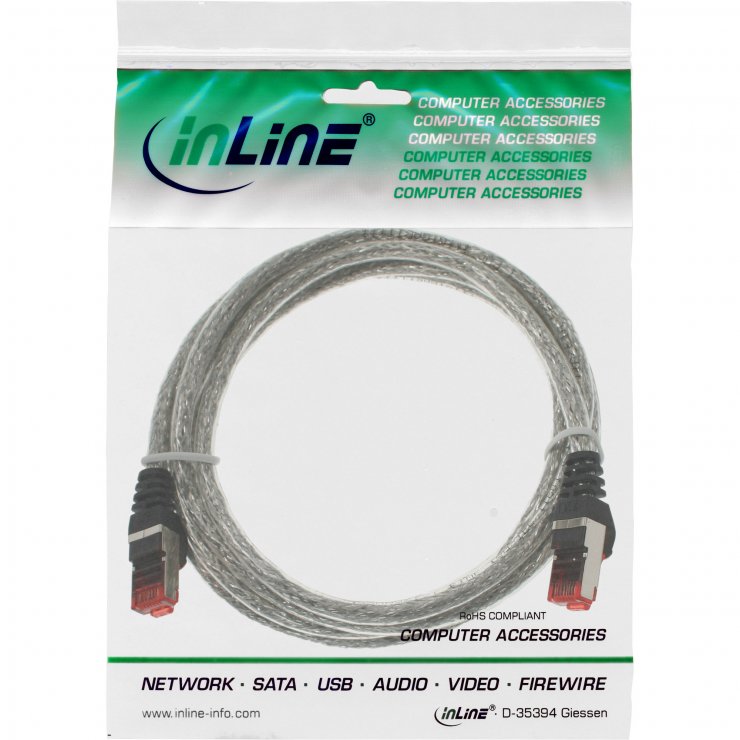 Imagine Cablu de retea RJ45 S/FTP PiMF Cat.6 2m Transparent, InLine IL76402T