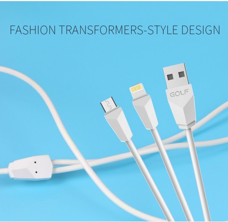 Imagine Cablu USB-A 2.0 la micro USB + iPhone Lightning T-T 1m Alb, GC-27W*