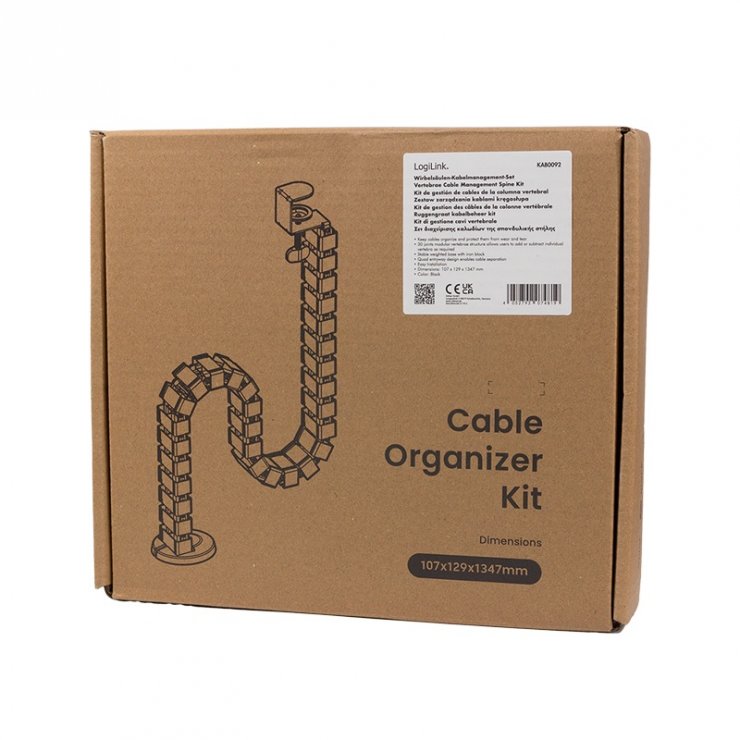 Imagine Organizator cabluri/canal cablu inaltime reglabila 1.3mx129mm Negru, Logilink KAB0092