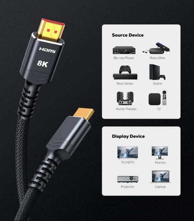 Imagine Cablu Ultra High Speed HDMI 8K60Hz/4K120Hz 9m brodat Negru, kphdm21b9