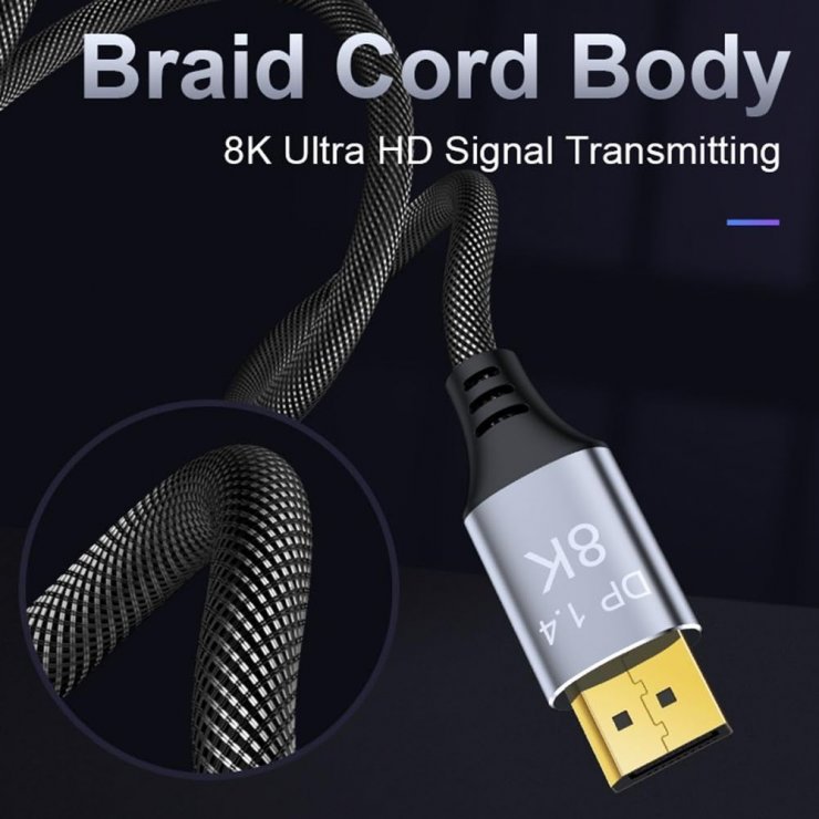 Imagine Cablu Displayport 8K60Hz/4K144Hz 7.5m brodat Negru, kport13-07