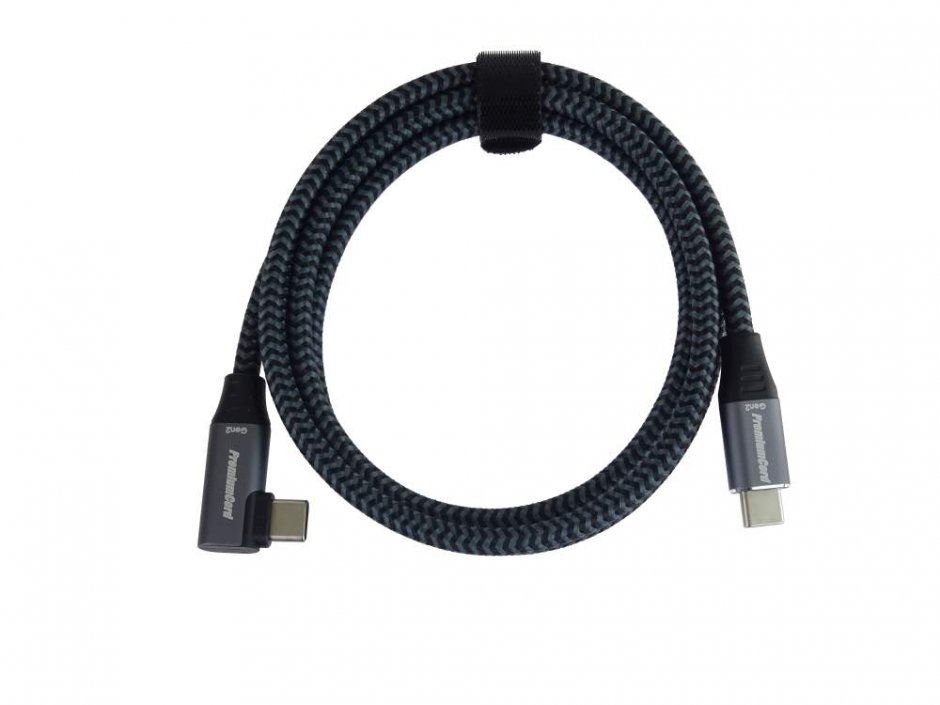 Imagine Cablu USB 3.2-C Gen 2 la USB type C unghi 90 grade T-T brodat 3m 3A/60W, ku31cu3