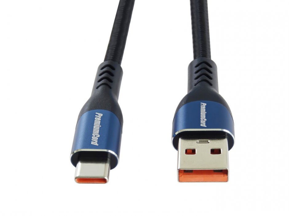 Imagine Cablu USB-A 2.0 la USB type C 5A T-T brodat 1m Negru, ku31cy1
