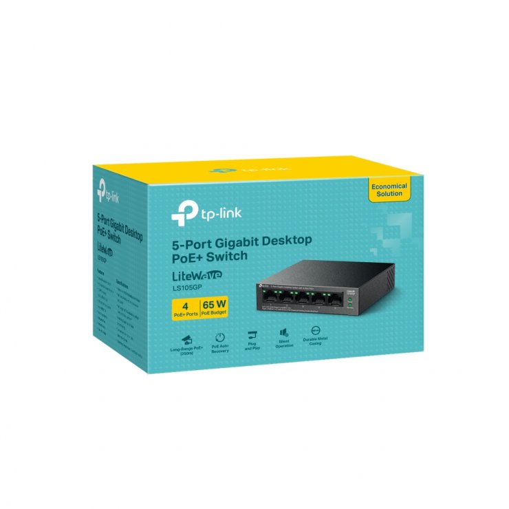 Imagine Switch Gigabit Desktop cu 5 porturi (4 x PoE+), TP-LINK LS105GP