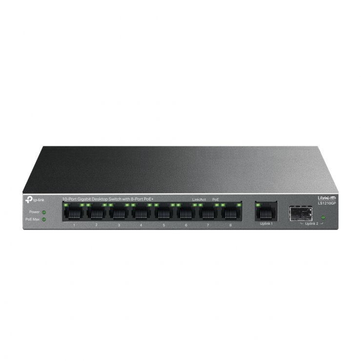 Imagine Desktop Switch Gigabit 10 porturi (8 x PoE+), TP-LINK LS1210GP