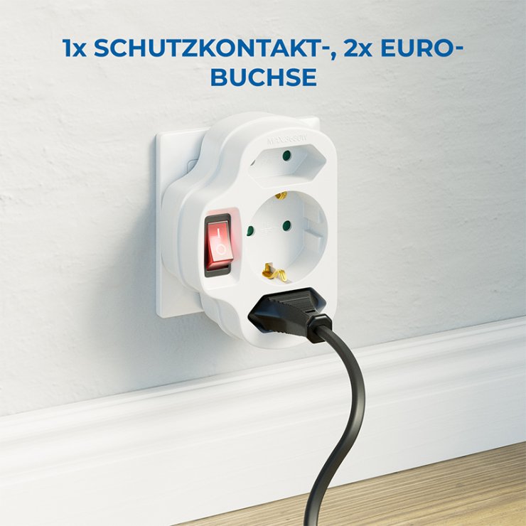 Imagine Triplu stecher cu 1 x Schuko + 2 x Euro Alb, MK5647