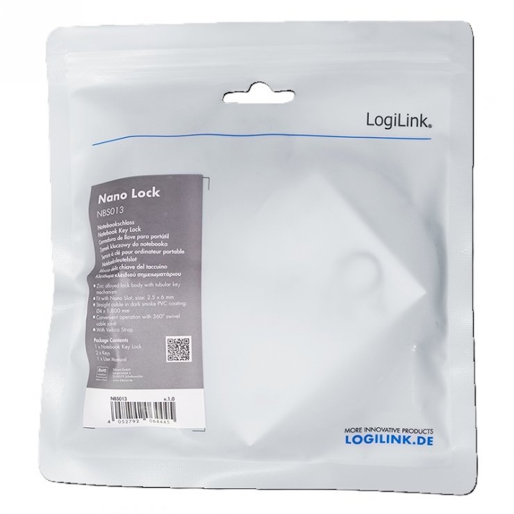 Imagine Cablu de securitate universal Nano slot cu cheie, Logilink NBS013