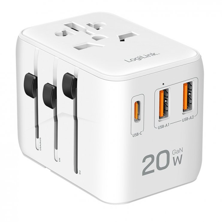 Imagine Incarcator universal cu 2 x USB-A + 1 x USB-C PD 20W, Logilink PA0356