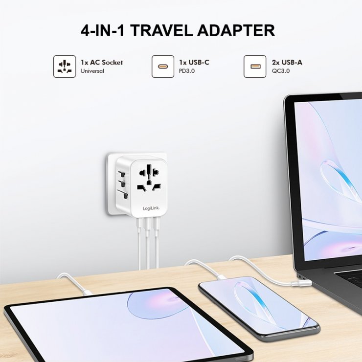 Imagine Incarcator universal cu 2 x USB-A + 1 x USB-C PD 20W, Logilink PA0356