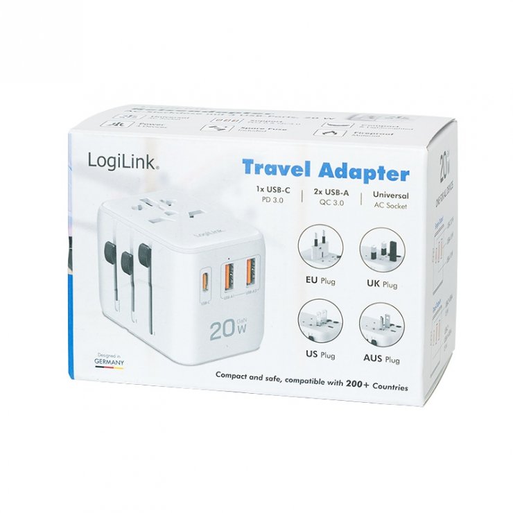 Imagine Incarcator universal cu 2 x USB-A + 1 x USB-C PD 20W, Logilink PA0356
