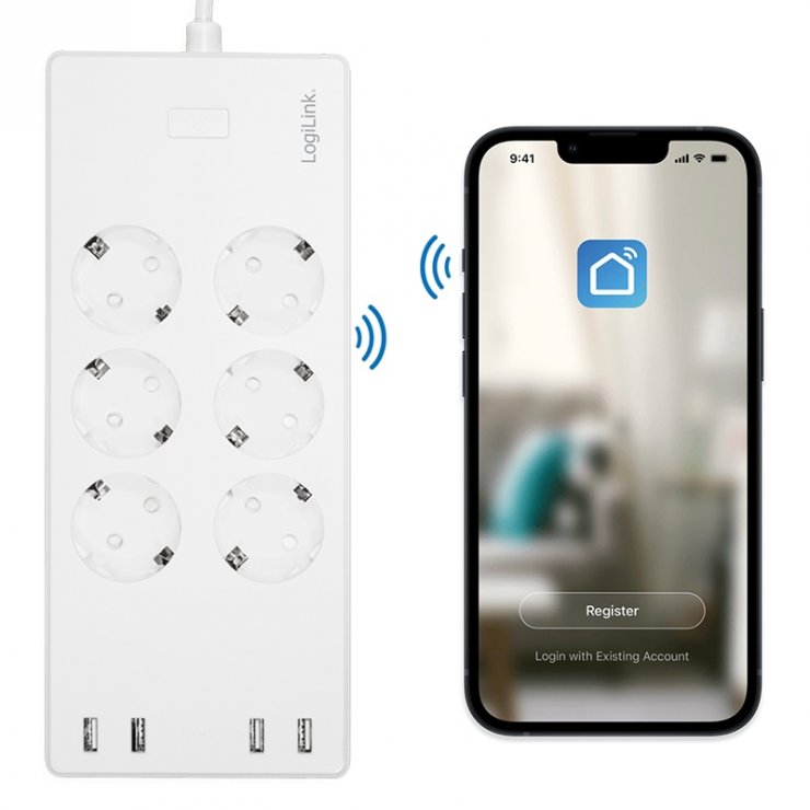 Imagine Prelungitor smart Wifi cu 6 x Schuko + 4 x USB-A 1.8m Alb, Logilink SH0105