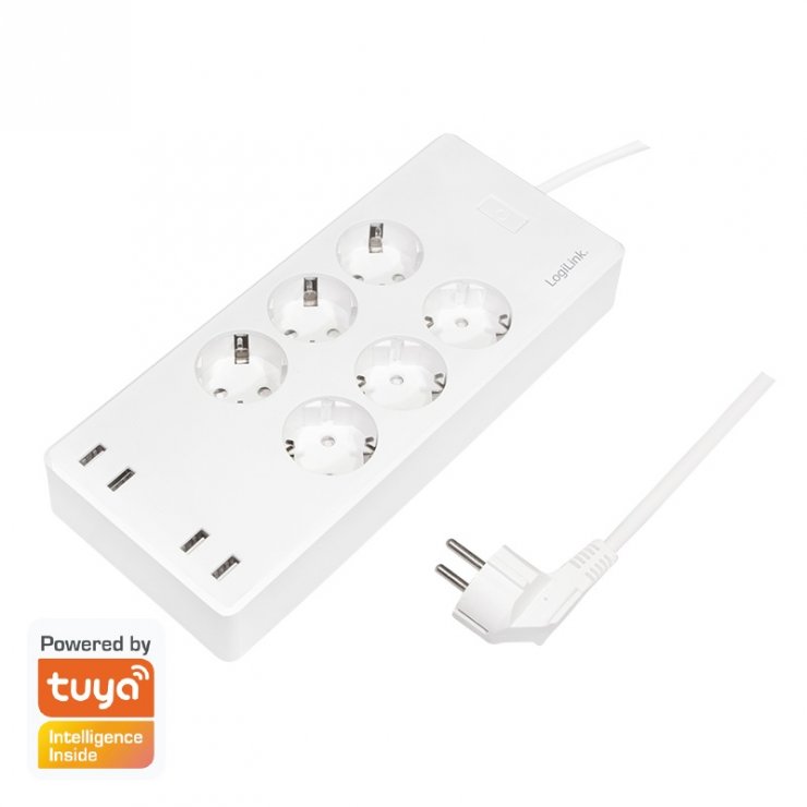 Imagine Prelungitor smart Wifi cu 6 x Schuko + 4 x USB-A 1.8m Alb, Logilink SH0105