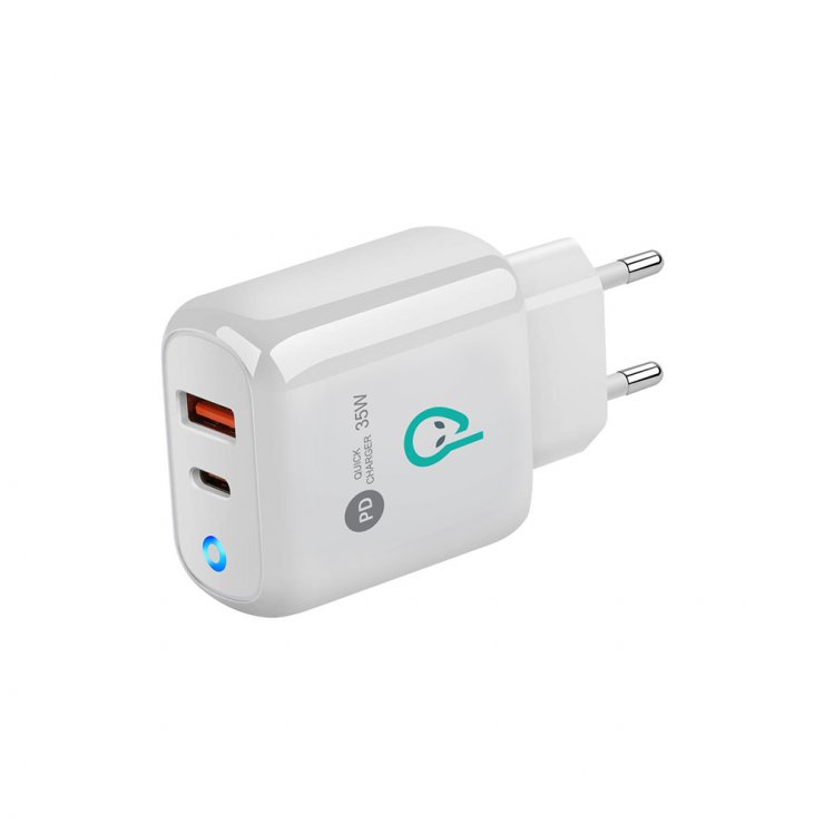 Imagine Incarcator priza 1 x USB-A + 1 x USB type C 35W, Spacer SPAR-DUOQ-02